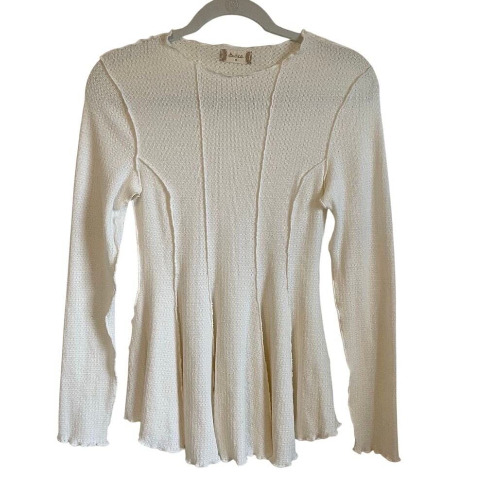 Altar’d State Tinsley Pieced Tunic Top Sz M Cream Waffle Knit Vanilla Girl Soft